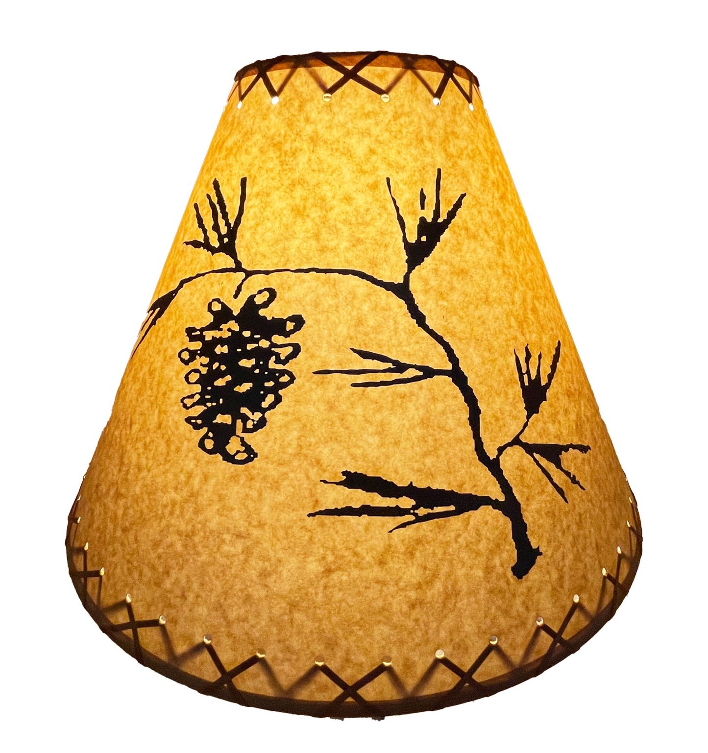Rustic Oiled Kraft Lamp Shade with Pine Cone Design - 18"