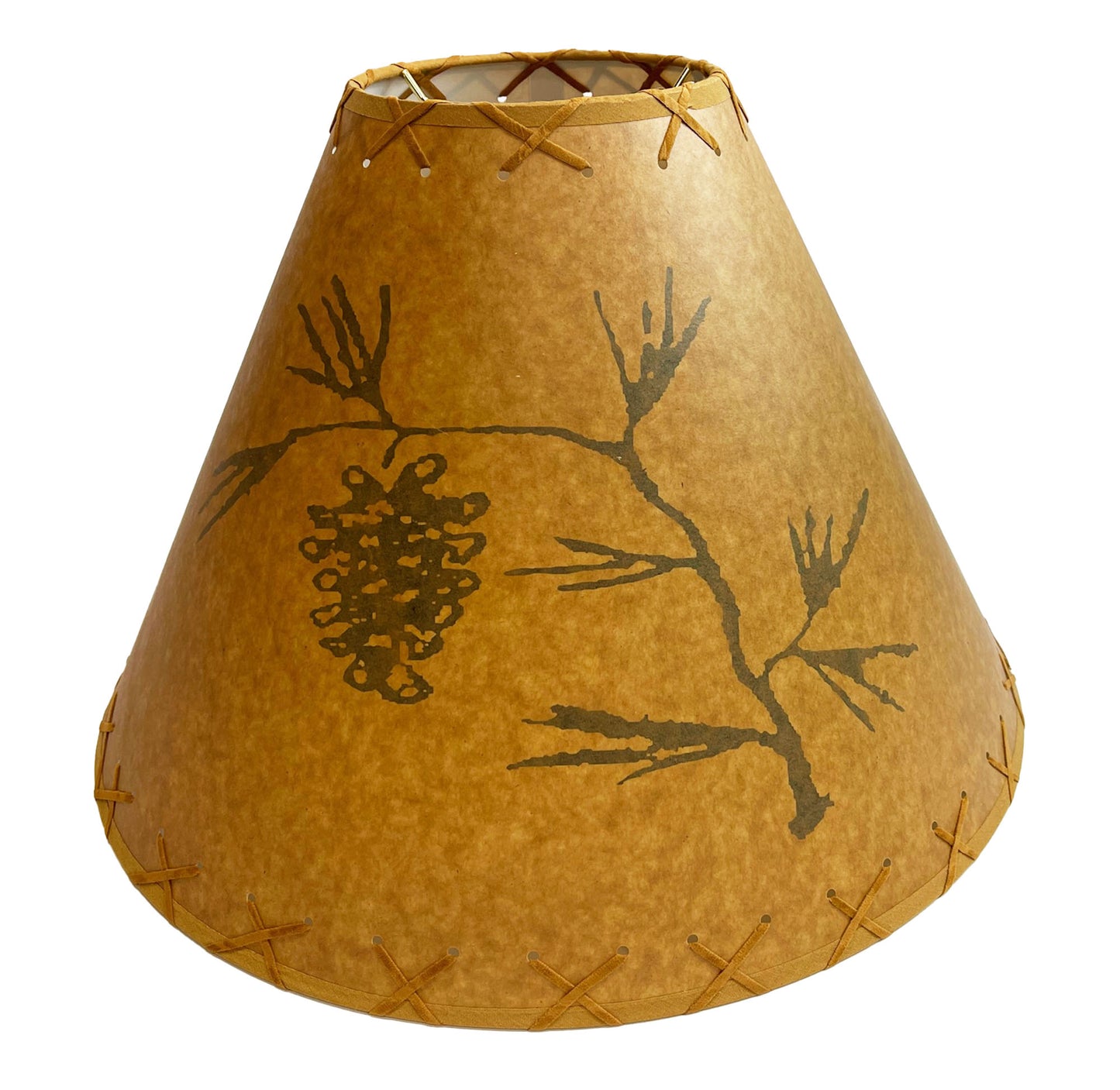 Rustic Oiled Kraft Lamp Shade with Pine Cone Design - 18"