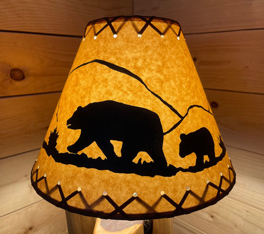Rustic Oiled Kraft Lamp Shade with Bear Design - 12"