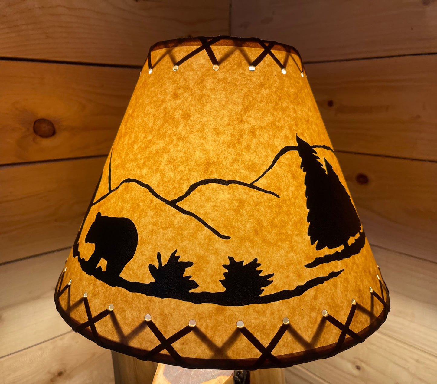 Rustic Oiled Kraft Lamp Shade with Bear Design - 12"