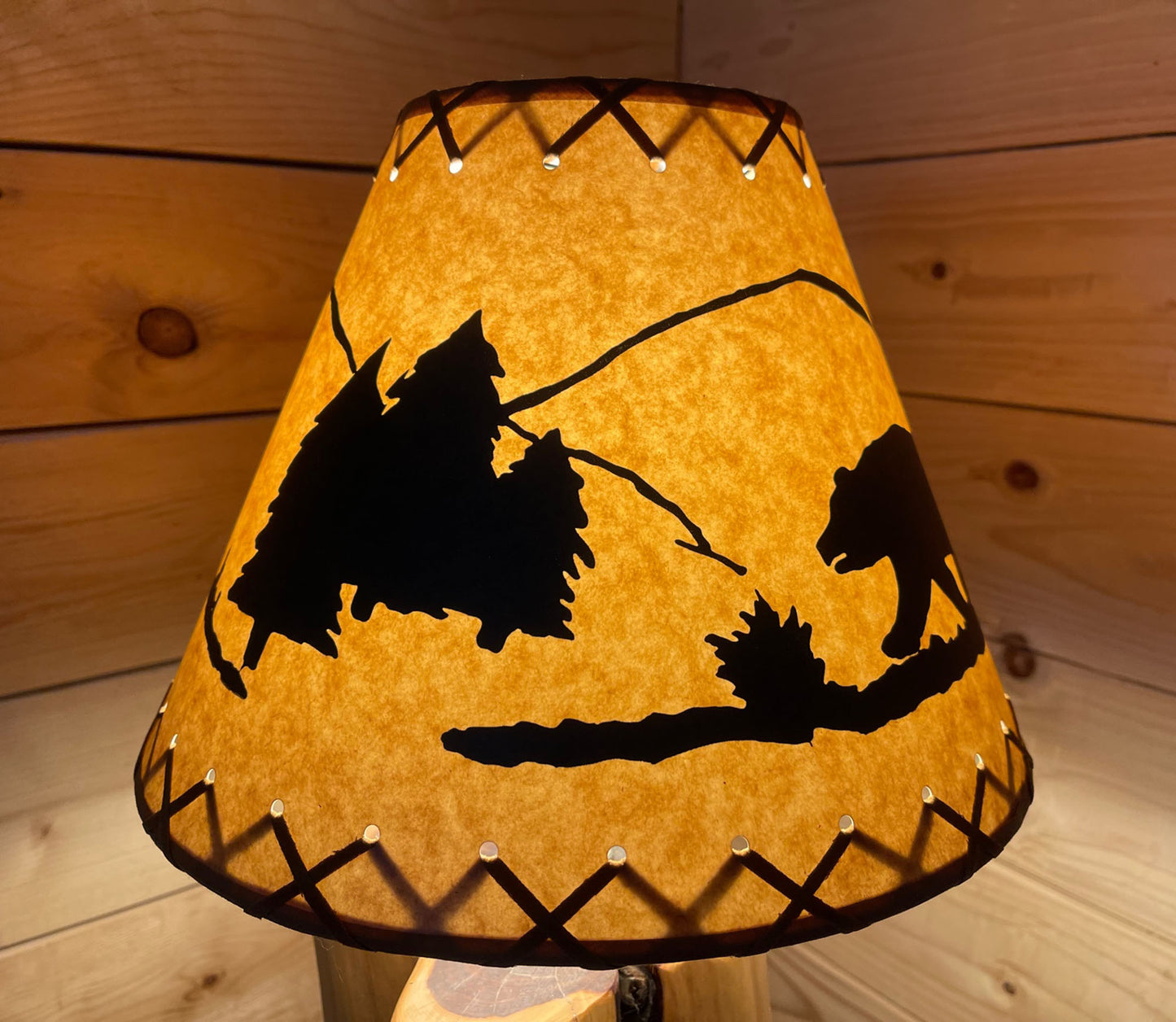 Rustic Oiled Kraft Lamp Shade with Bear Design - 12"