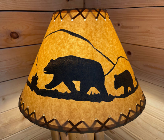 Rustic Oiled Kraft Lamp Shade with Bear Design - 14"