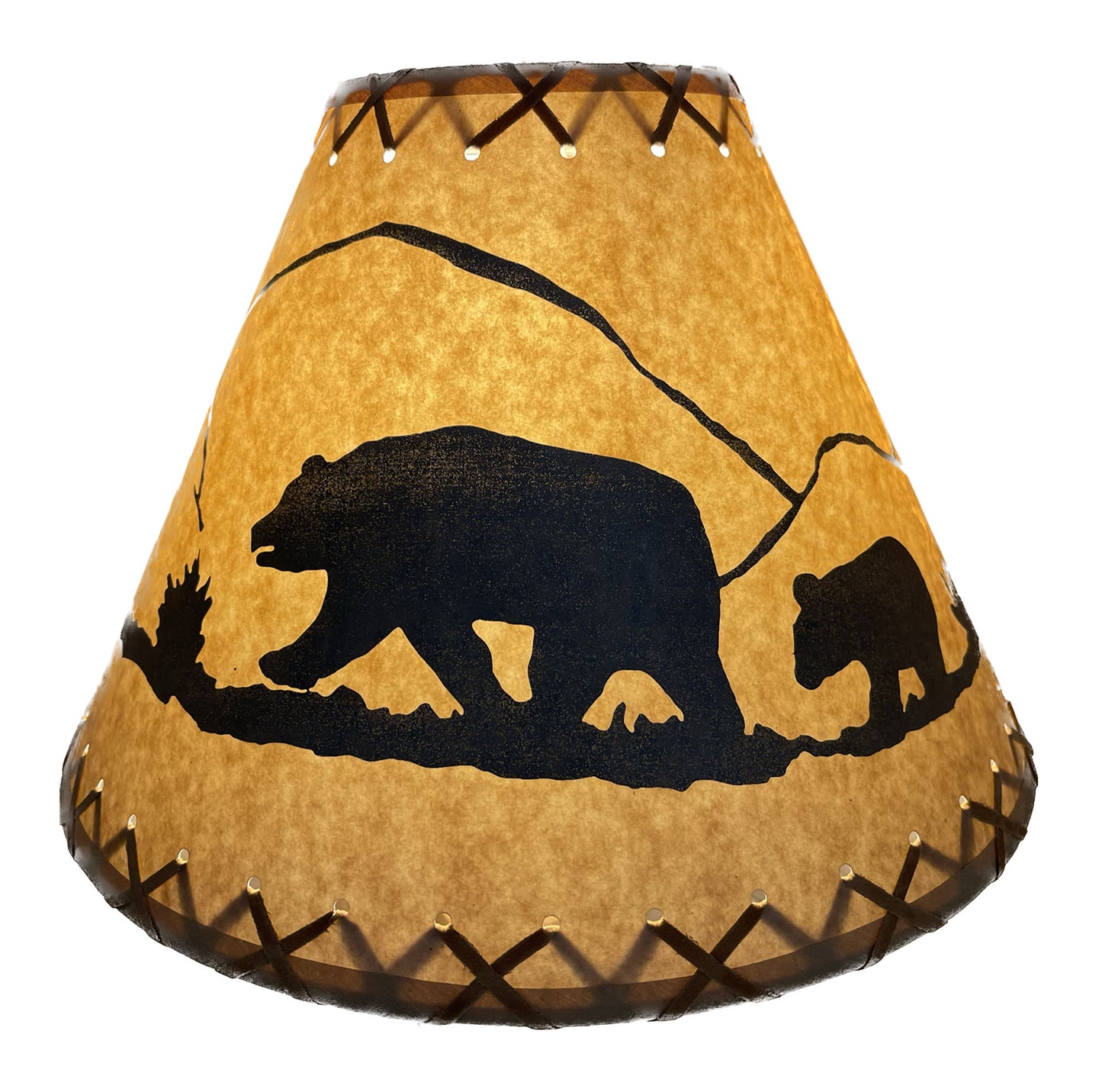 Rustic Oiled Kraft Lamp Shade with Bear Design - 14"
