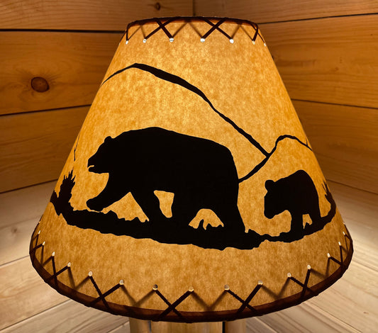 Rustic Oiled Kraft Lamp Shade with Bear Design - 16"