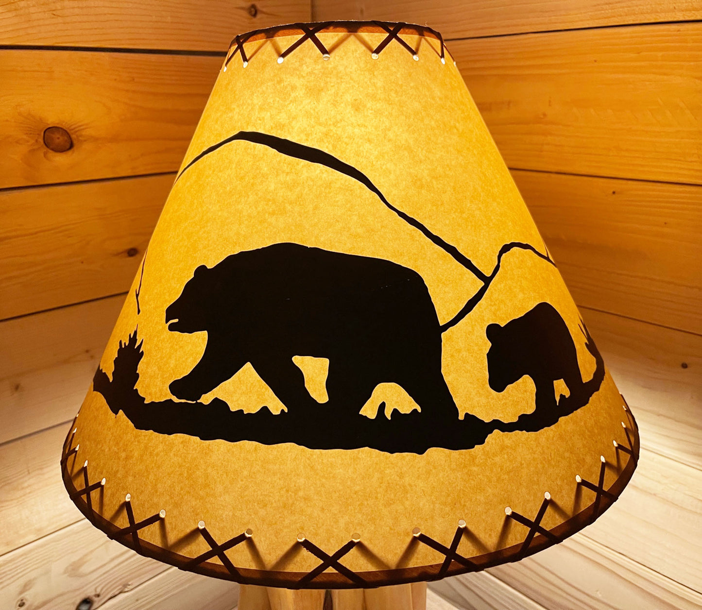 Rustic Oiled Kraft Lamp Shade with Bear Design - 18"