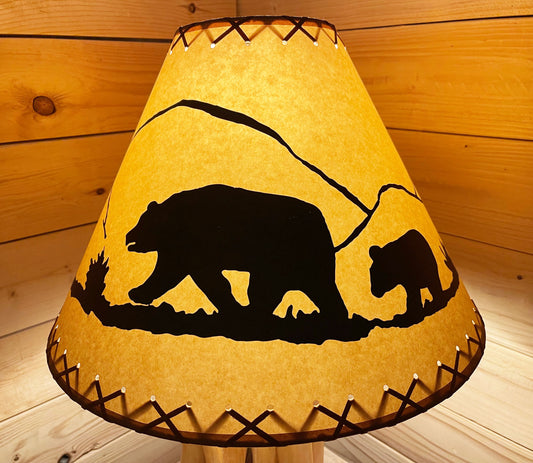 Rustic Oiled Kraft Lamp Shade with Bear Design - 18"