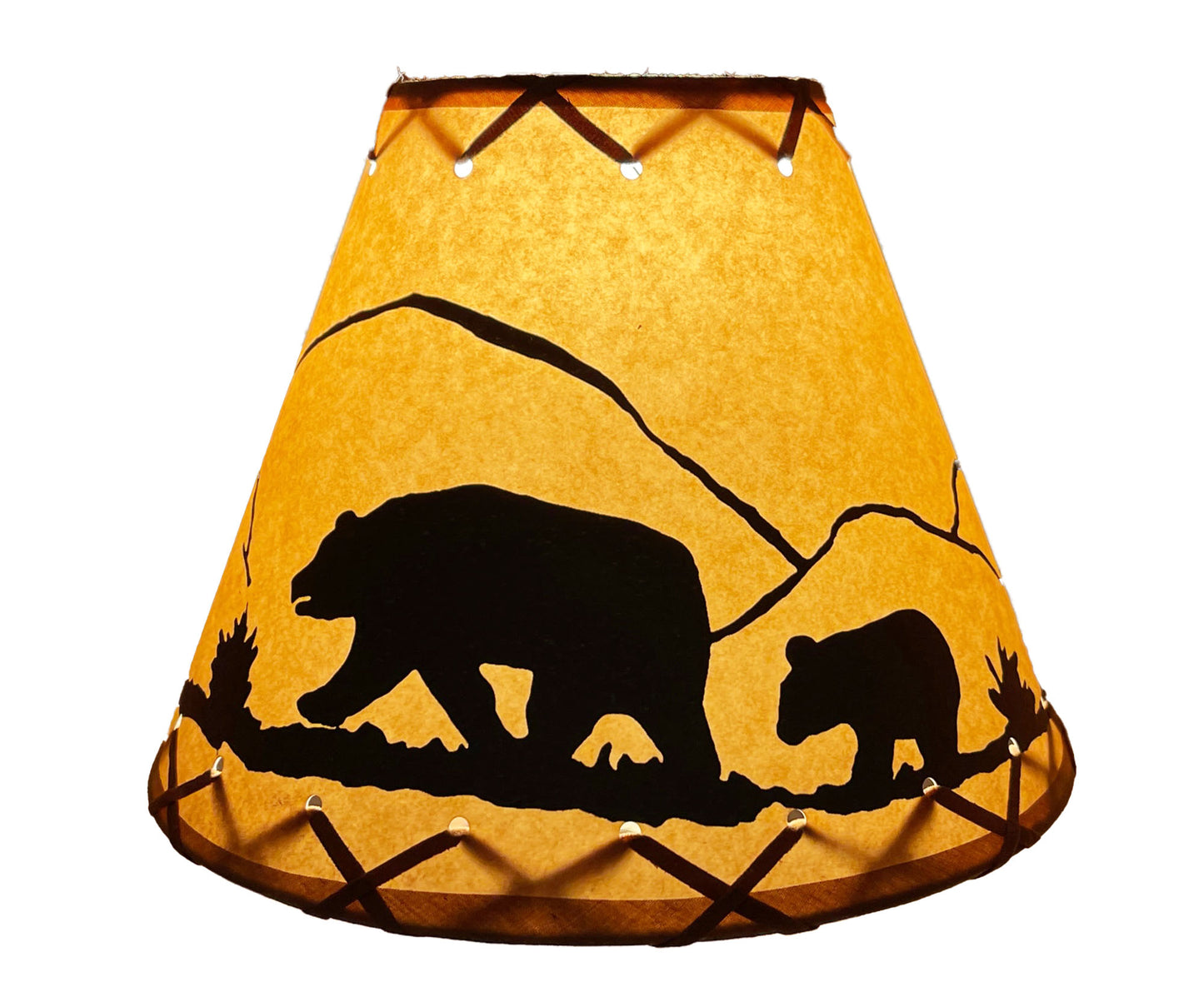 Rustic Oiled Kraft Clip-On Lamp Shade with Bear Design - 9"
