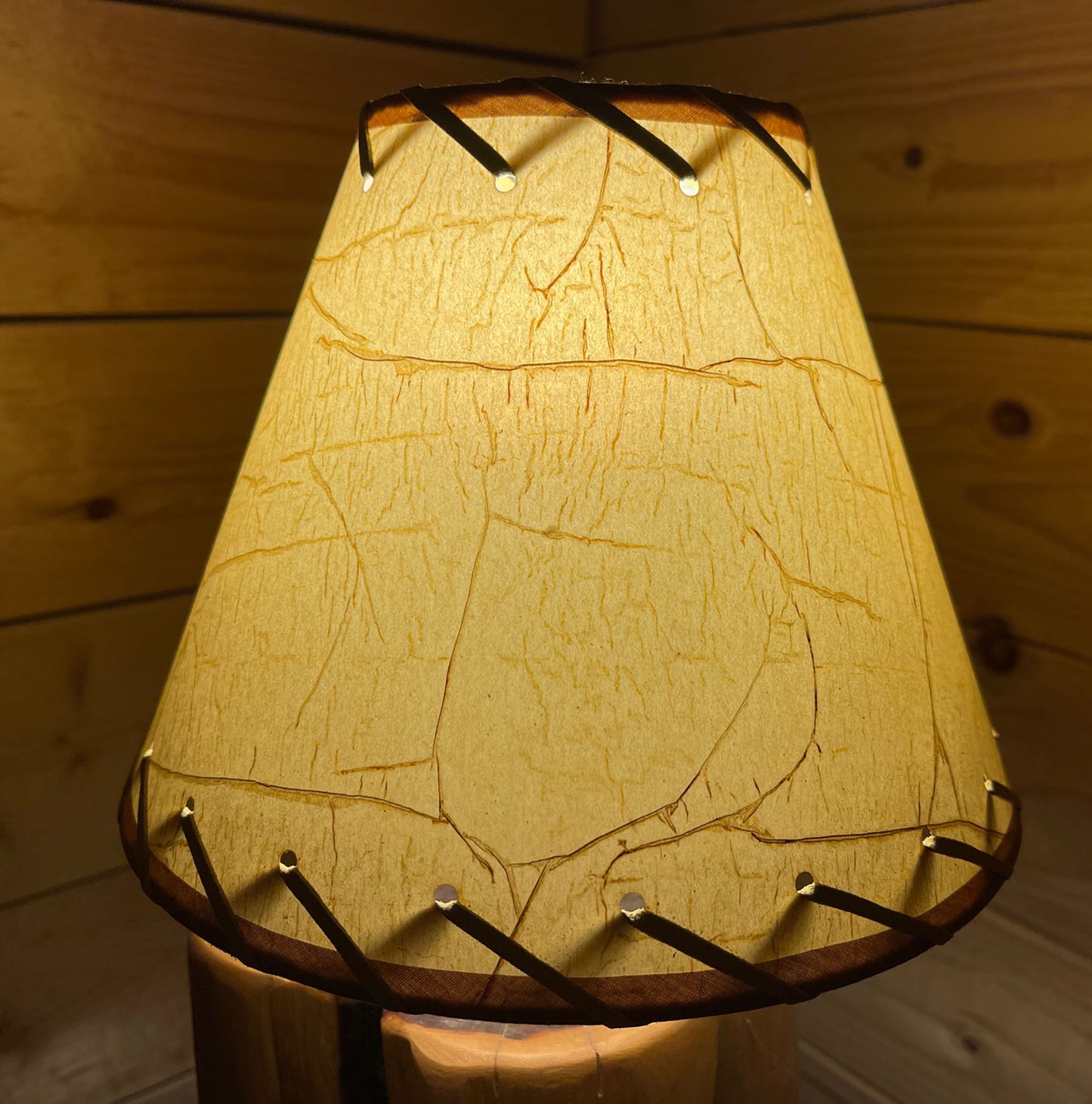 Rustic Oiled Kraft Crackled Clip-On Lamp Shade with Lacing - 9"