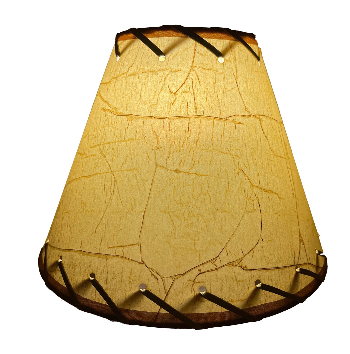 Rustic Oiled Kraft Crackled Clip-On Lamp Shade with Lacing - 9"