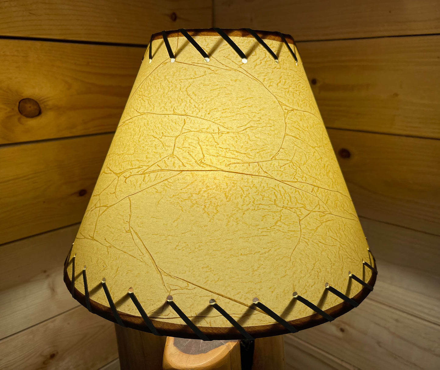 Rustic Oiled Kraft Crackled Lamp Shade with Suede Lacing - 12"