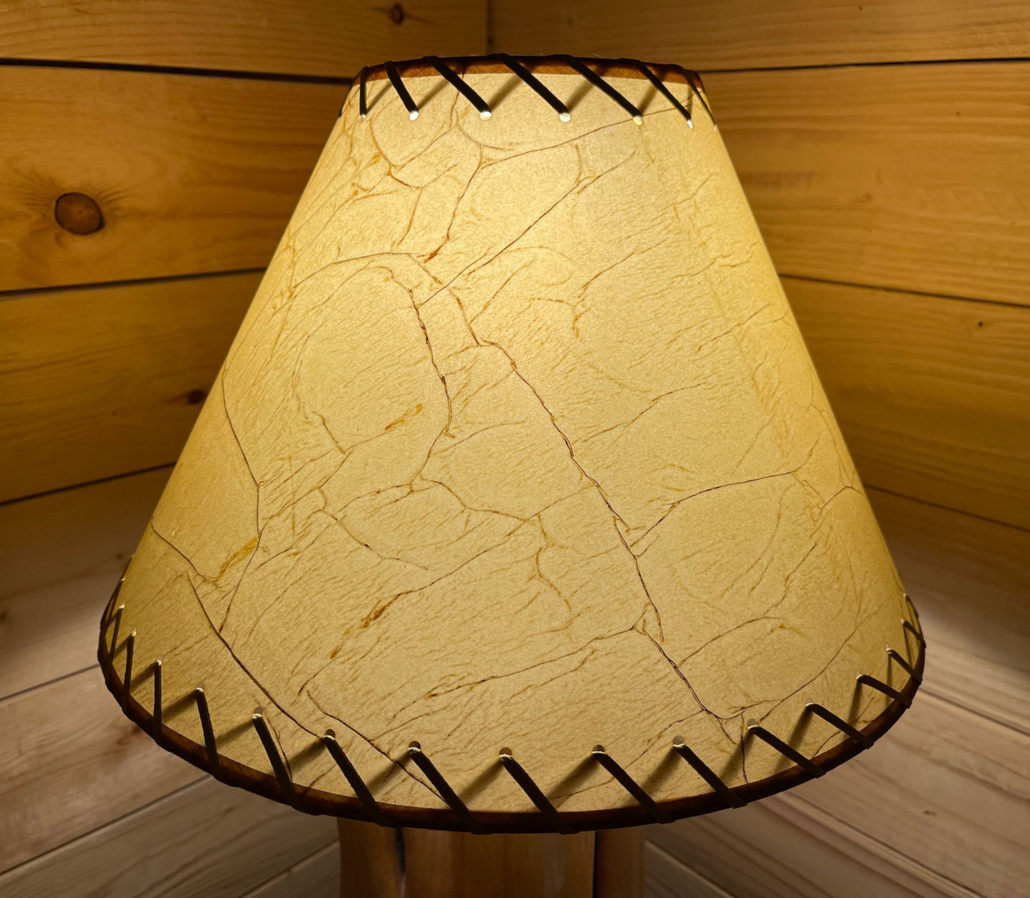 Rustic Oiled Craft Paper Crackled Lamp Shade with Suede Lacing - 16"