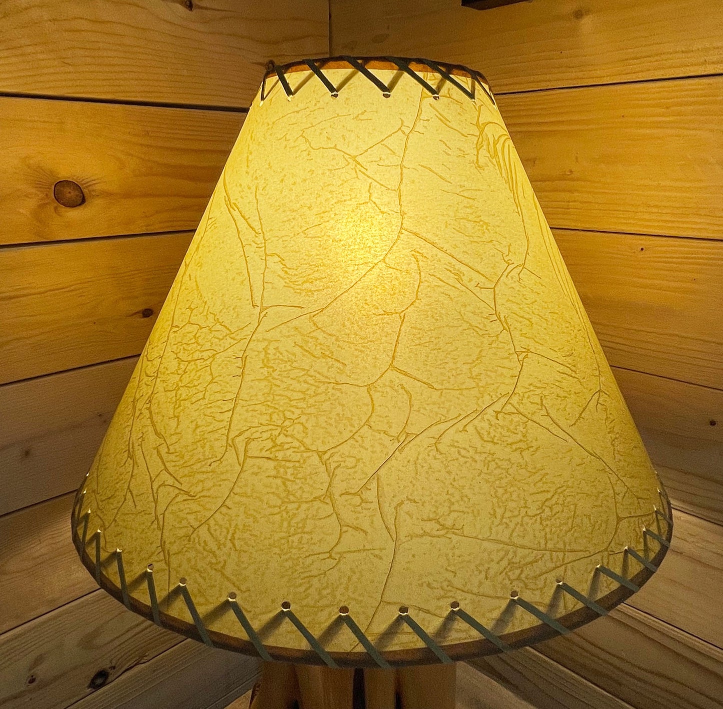 Rustic Oiled Kraft Crackled Lamp Shade with Suede Lacing - 18"