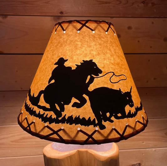 Rustic Oiled Kraft Lamp Shade with Cowboy Design - 12"