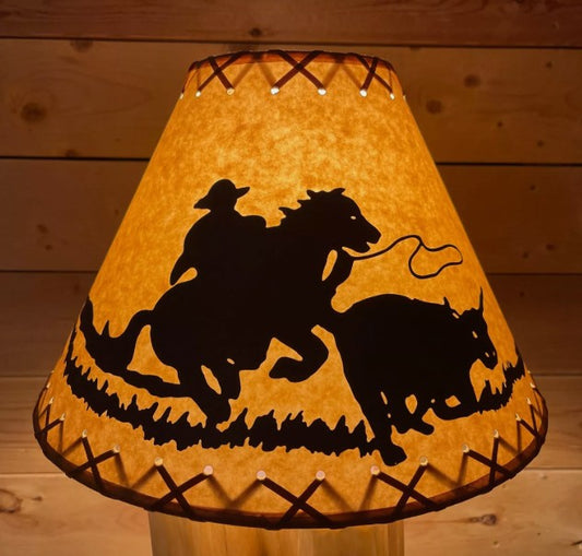 Rustic Oiled Kraft Lamp Shade with Cowboy Design - 14"
