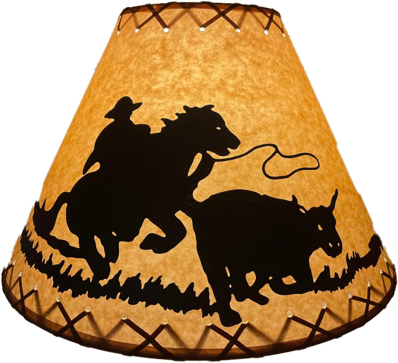 Rustic Oiled Kraft Lamp Shade with Cowboy Design - 16"