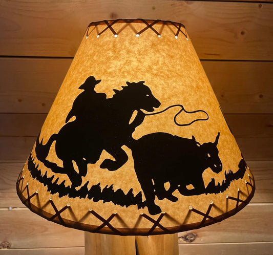 Rustic Oiled Kraft Lamp Shade with Cowboy Design - 16"