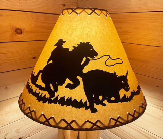 Rustic Oiled Kraft Lamp Shade with Cowboy Design - 18"
