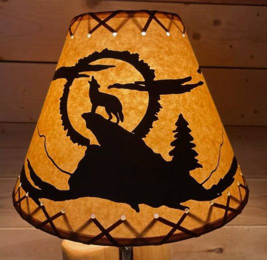 Rustic Oiled Kraft Lamp Shade with Coyote Design - 12"