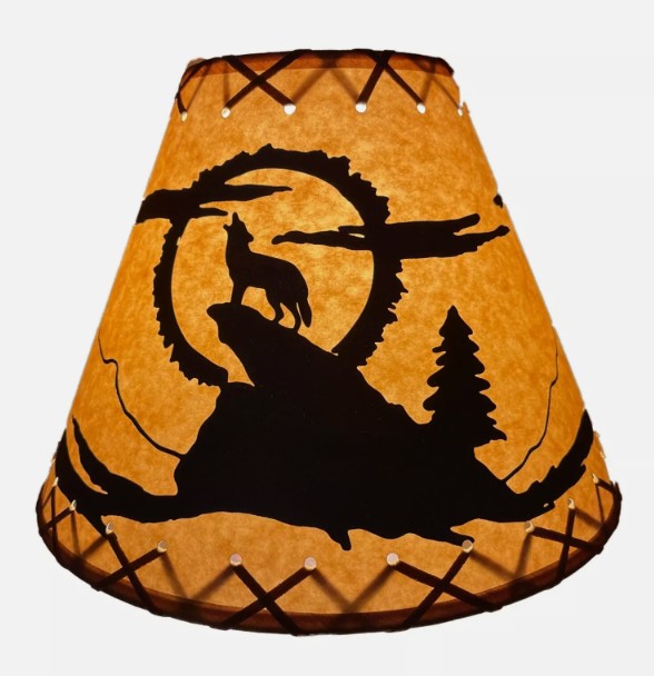 Rustic Oiled Kraft Lamp Shade with Coyote Design - 12"