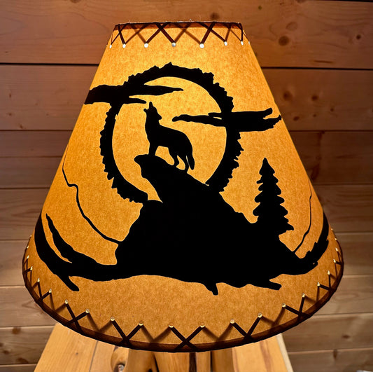 Rustic Oiled Kraft Lamp Shade with Coyote Design - 18"