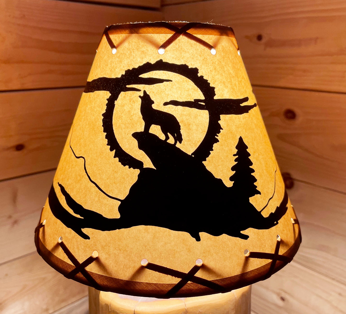 Rustic Oiled Kraft Clip-On Lamp Shade with Coyote Design - 9"