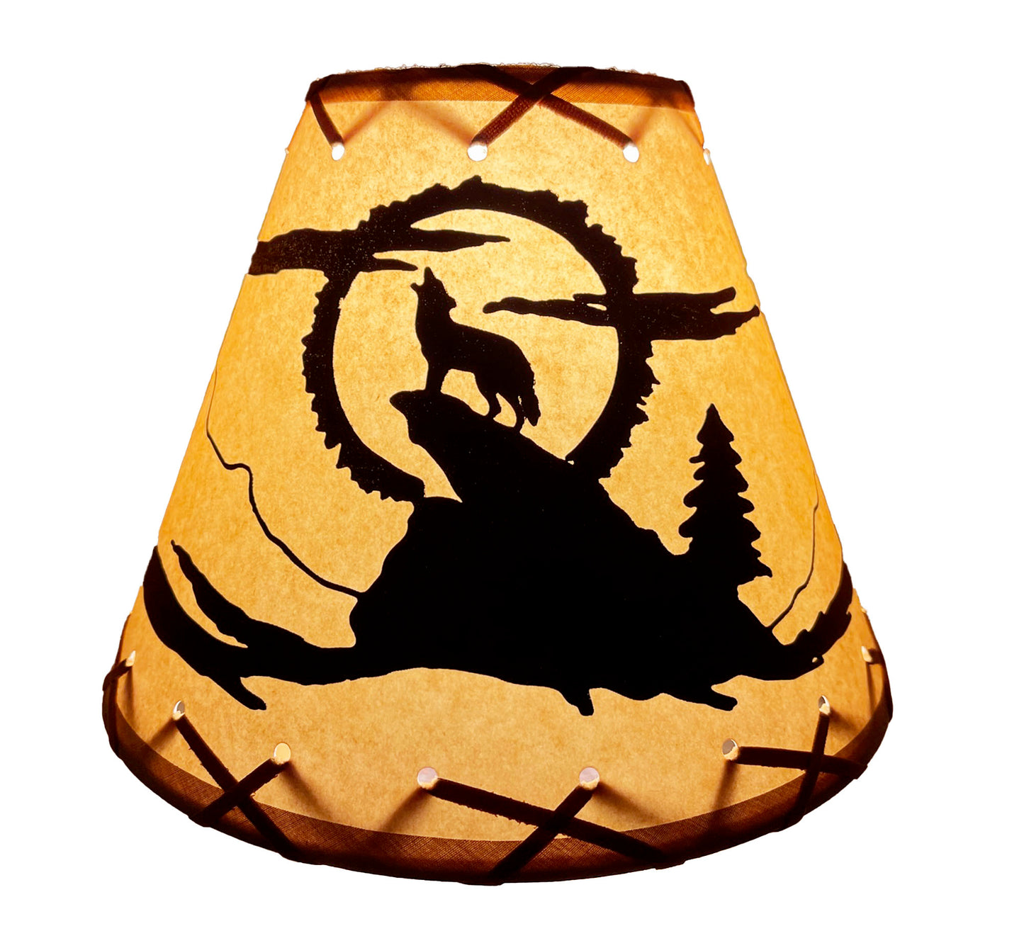 Rustic Oiled Kraft Clip-On Lamp Shade with Coyote Design - 9"