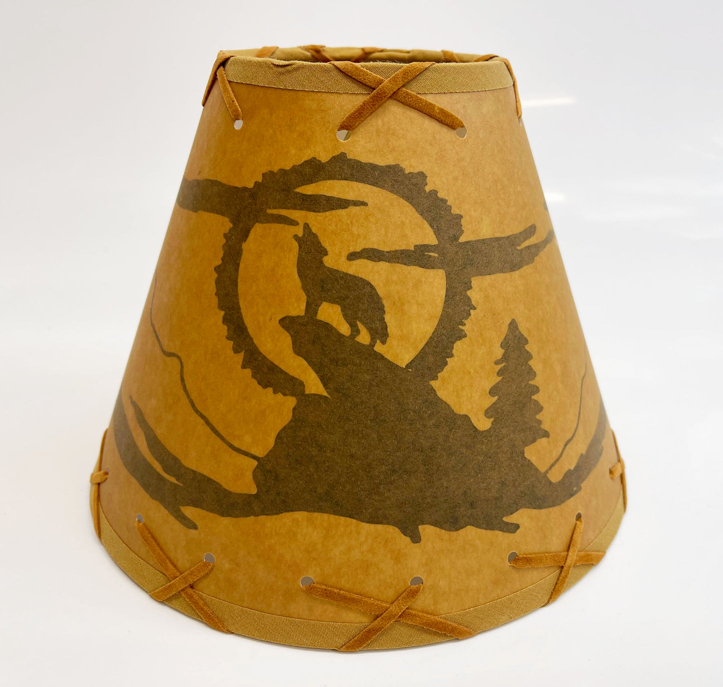 Rustic Oiled Kraft Clip-On Lamp Shade with Coyote Design - 9"