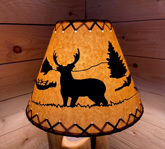 Rustic Oiled Kraft Lamp Shade with Deer Design - 12"