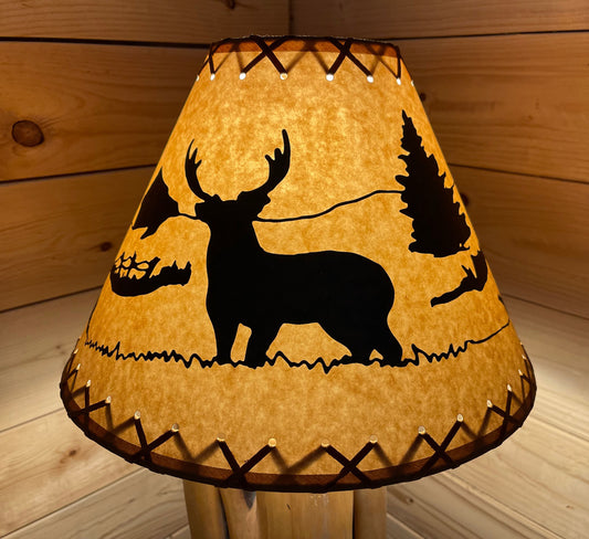 Rustic Oiled Kraft Lamp Shade with Deer Design - 14"