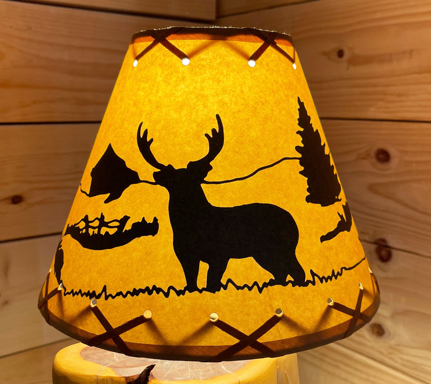 Rustic Oiled Kraft Clip-On Lamp Shade with Deer Design - 9"