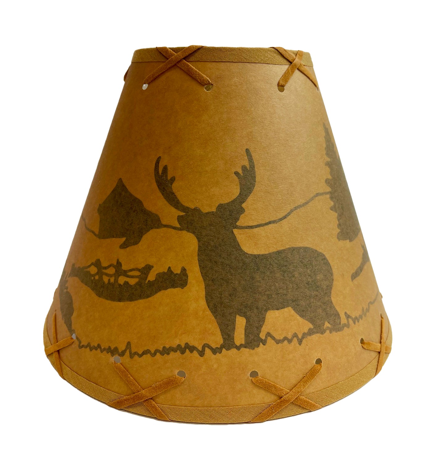 Rustic Oiled Kraft Clip-On Lamp Shade with Deer Design - 9"