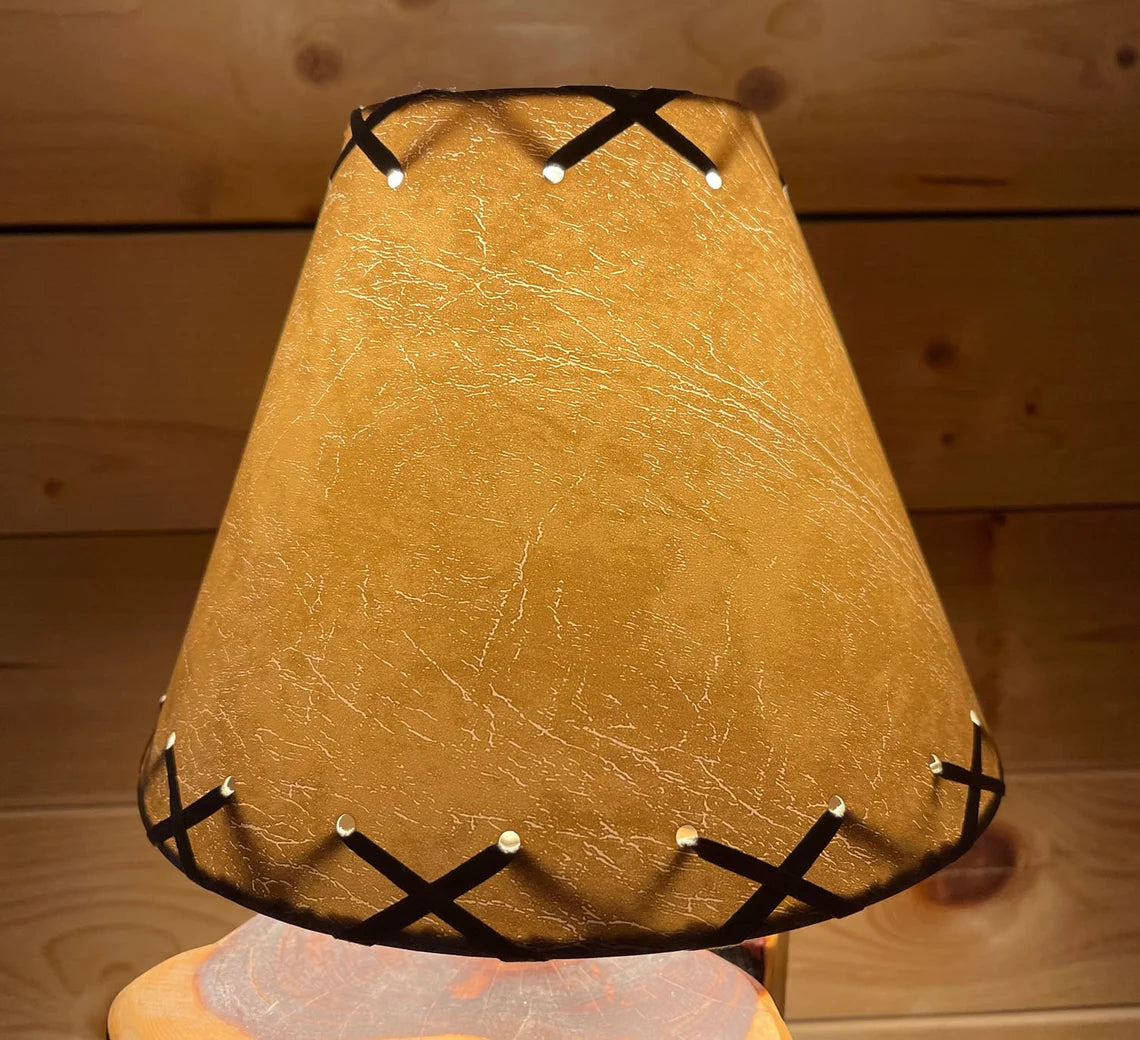Rustic Faux Leather Hardback Laced Clip-On Lamp Shade - 9"