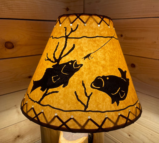 Rustic Oiled Kraft Lamp Shade with Fish Design - 12"