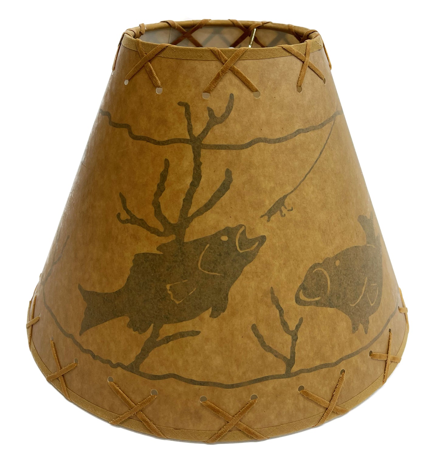 Rustic Oiled Kraft Lamp Shade with Fish Design - 12"