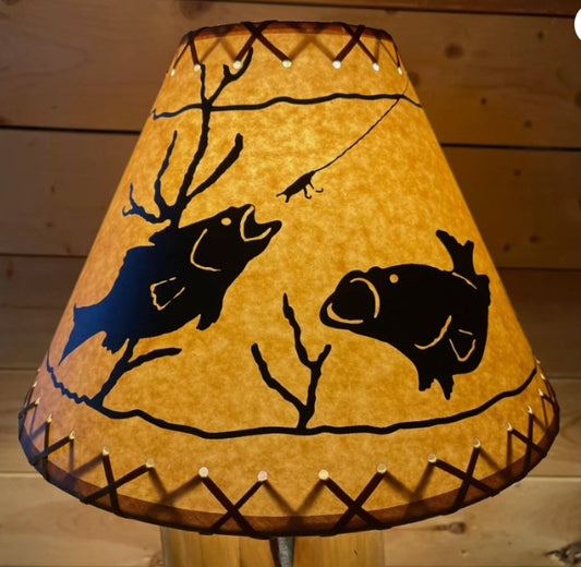 Rustic Oiled Kraft Lamp Shade with Fish Design - 14"