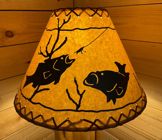 Rustic Oiled Kraft Lamp Shade with Fish Design - 16"
