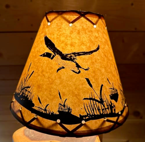 Rustic Oiled Kraft Clip-On Lamp Shade with Flying Loon Design - 9"