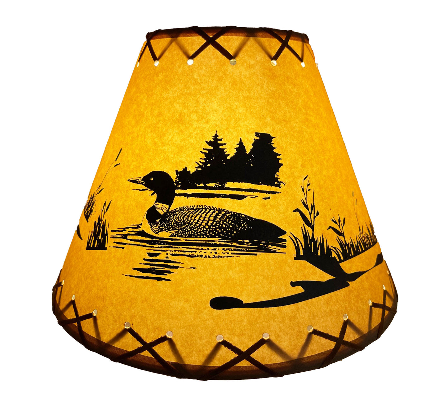 Rustic Oiled Kraft Lamp Shade with Loon on Lake Design - 12"