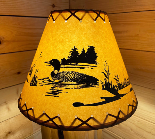Rustic Oiled Kraft Lamp Shade with Loon on Lake Design - 12"