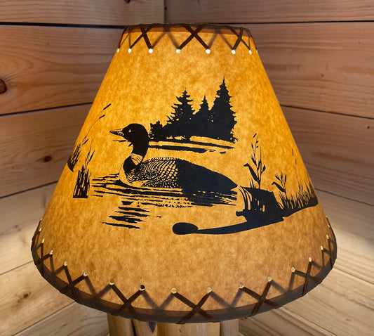 Rustic Oiled Kraft Lamp Shade with Loon on Lake Design - 14"