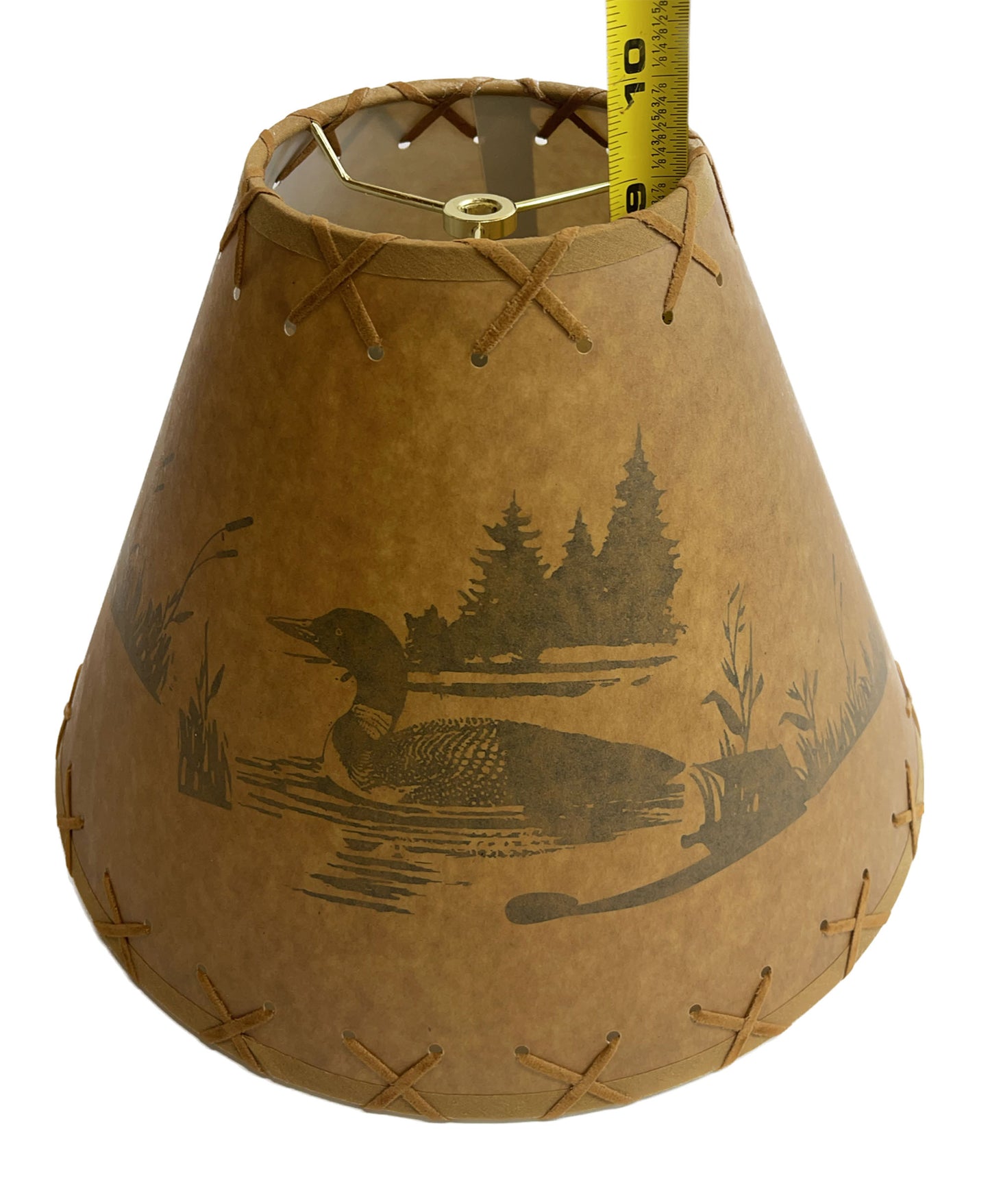 Rustic Oiled Kraft Lamp Shade with Loon on Lake Design - 14"