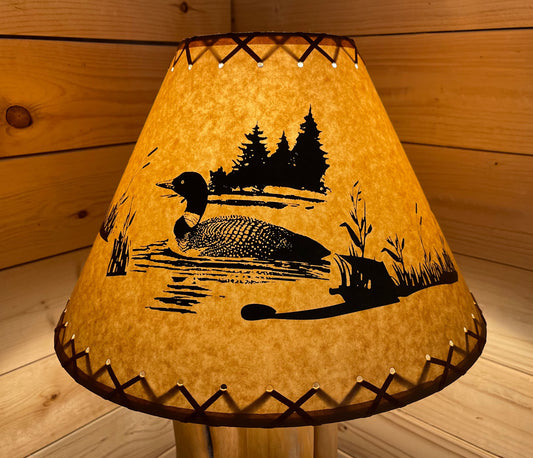 Rustic Oiled Kraft Lamp Shade with Loon on Lake Design - 16"