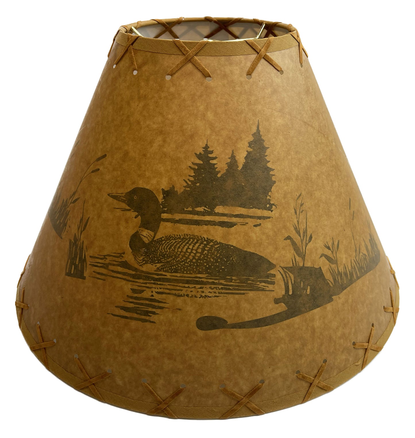 Rustic Oiled Kraft Lamp Shade with Loon on Lake Design - 16"