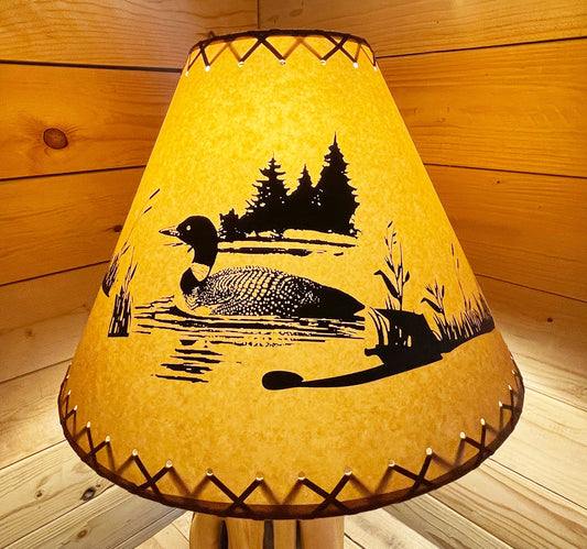 Rustic Oiled Kraft Lamp Shade with Loon on Lake Design - 18"