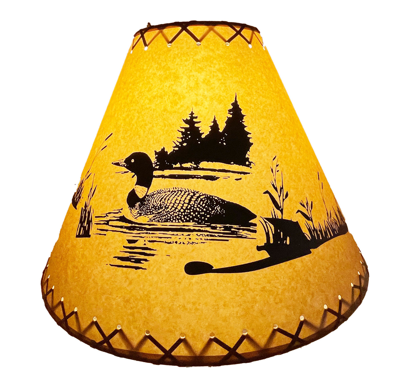 Rustic Oiled Kraft Lamp Shade with Loon on Lake Design - 18"