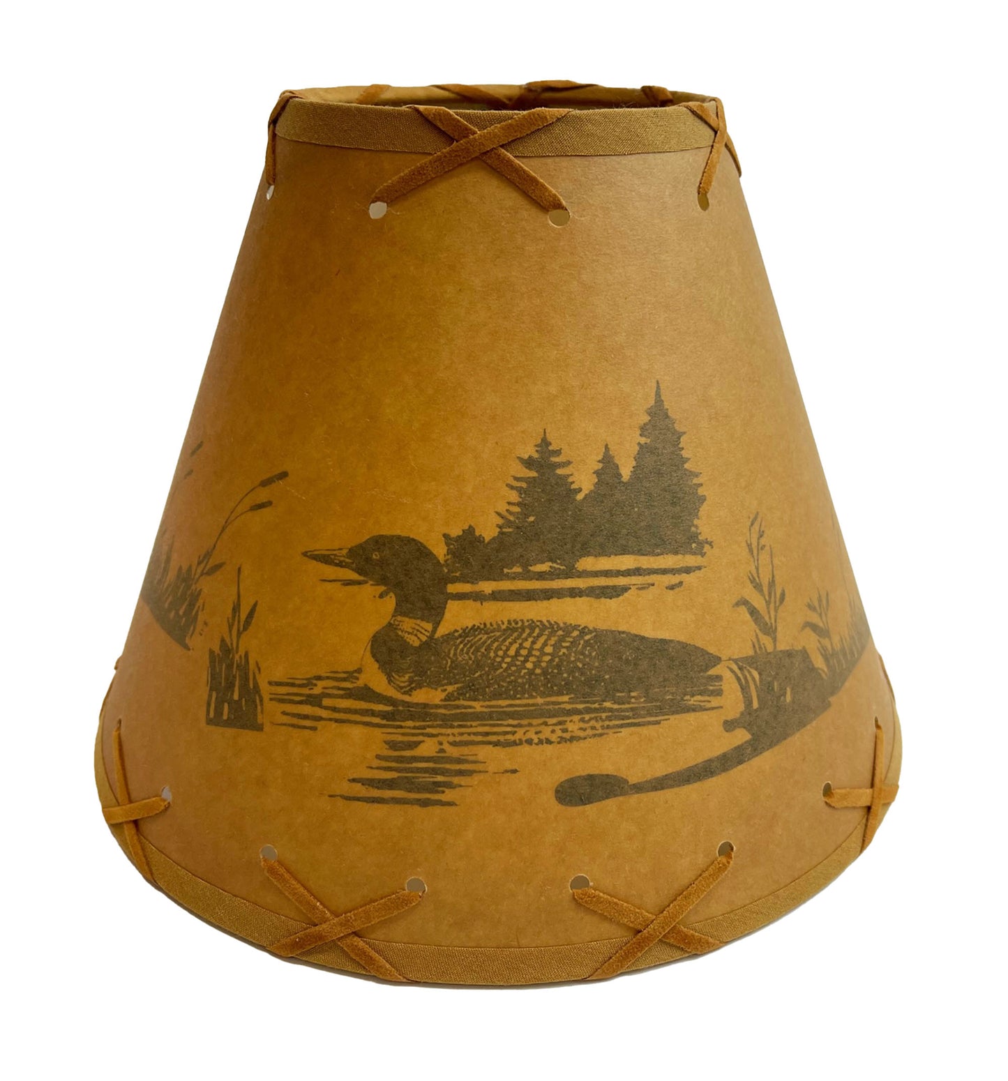 Rustic Oiled Kraft Clip-On Lamp Shade with Loon on Lake Design - 9"