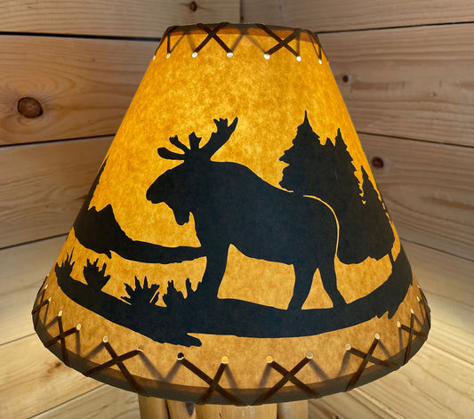 Rustic Oiled Kraft Lamp Shade with Moose Design - 14"