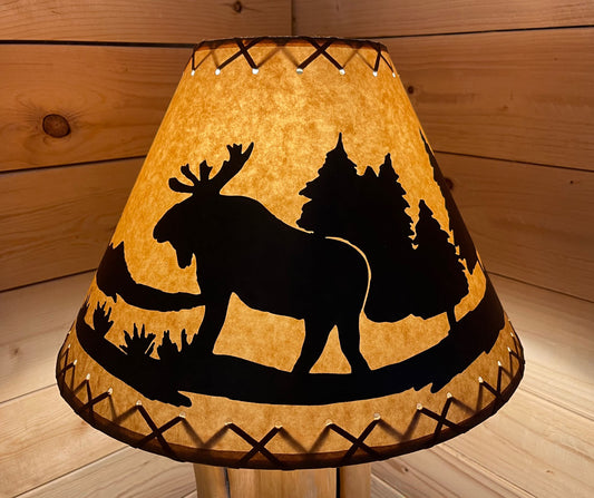 Rustic Oiled Kraft Lamp Shade with Moose Design - 16"