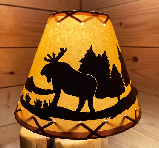 Rustic Oiled Kraft Lamp Shade with Moose Design - 9"
