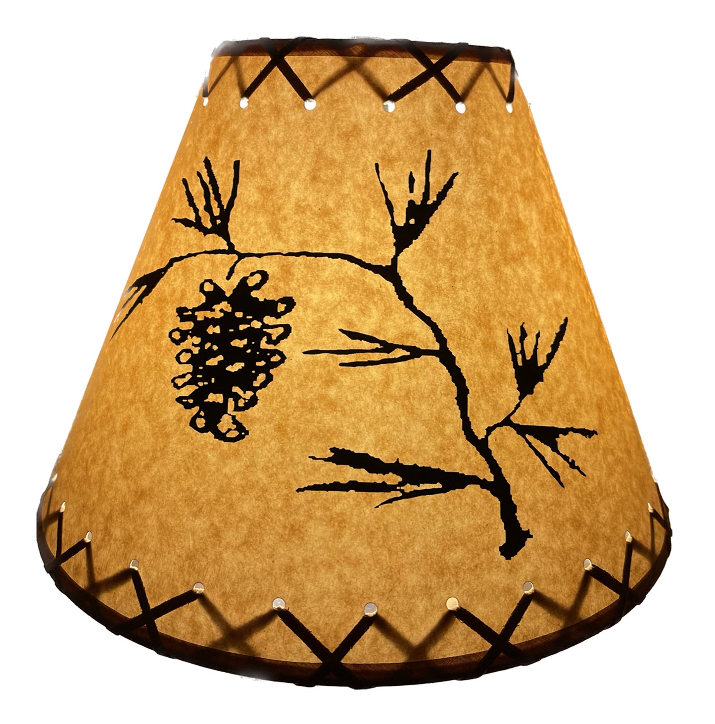 Rustic Oiled Craft Lamp Shade with Pine Cone Design - 12"